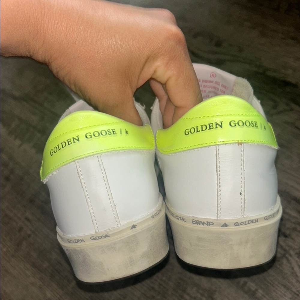 Golden Goose White and Green Sneakers with Distress Appeal Luxury Sneakers Sz 37 - Picture 5 of 11